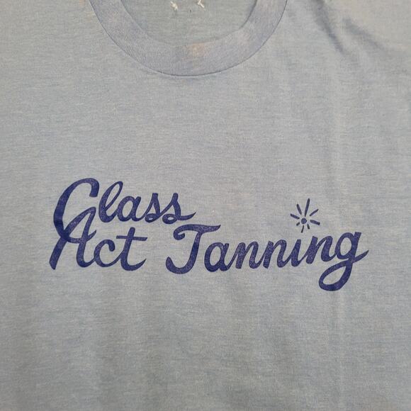 Vintage 80s Class Act Tanning Shirt Medium 20x27 Blue - Picture 9 of 15